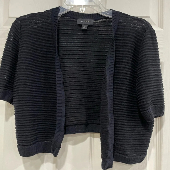AB Studio Womens Mix-Stitch Flyaway Open-Front Cardigan Bolero Size Large Black - Picture 1 of 4